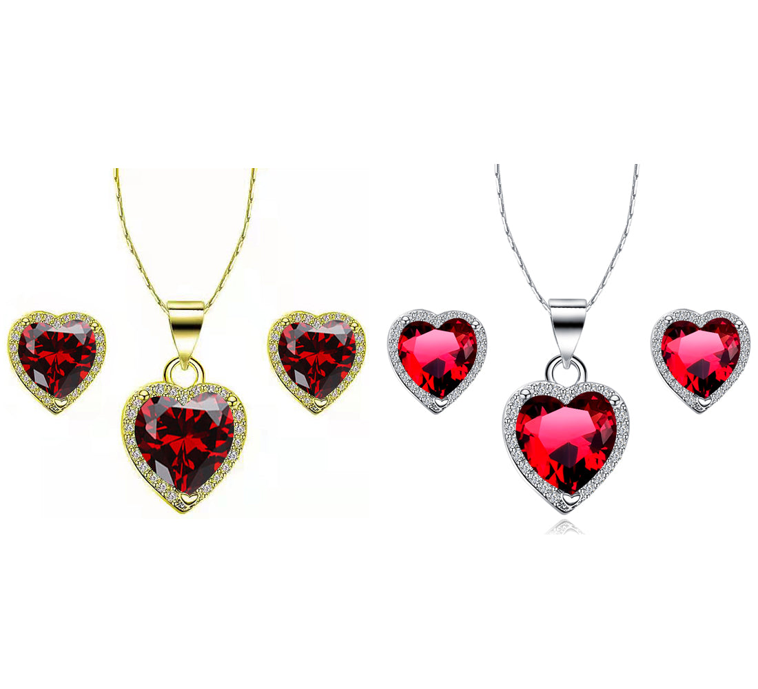 24k Yellow and White Gold 1/2Ct Garnet Necklace Set 18 inch G27069
