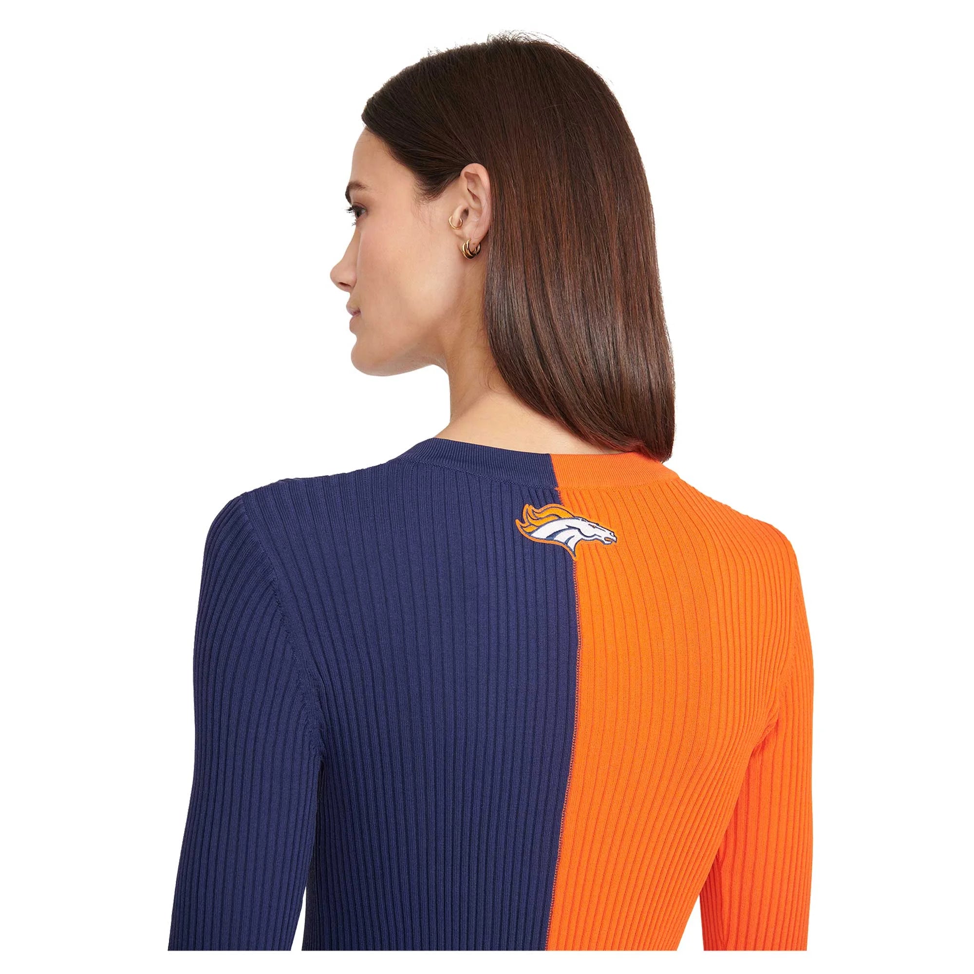 Orange/Navy Knit Button-Up Sweater Dress Z478