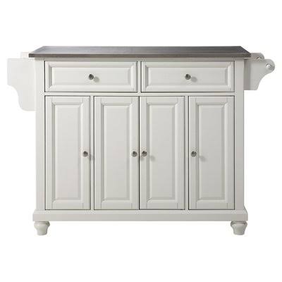 White Kitchen Island with Stainless Steel Top X7192
