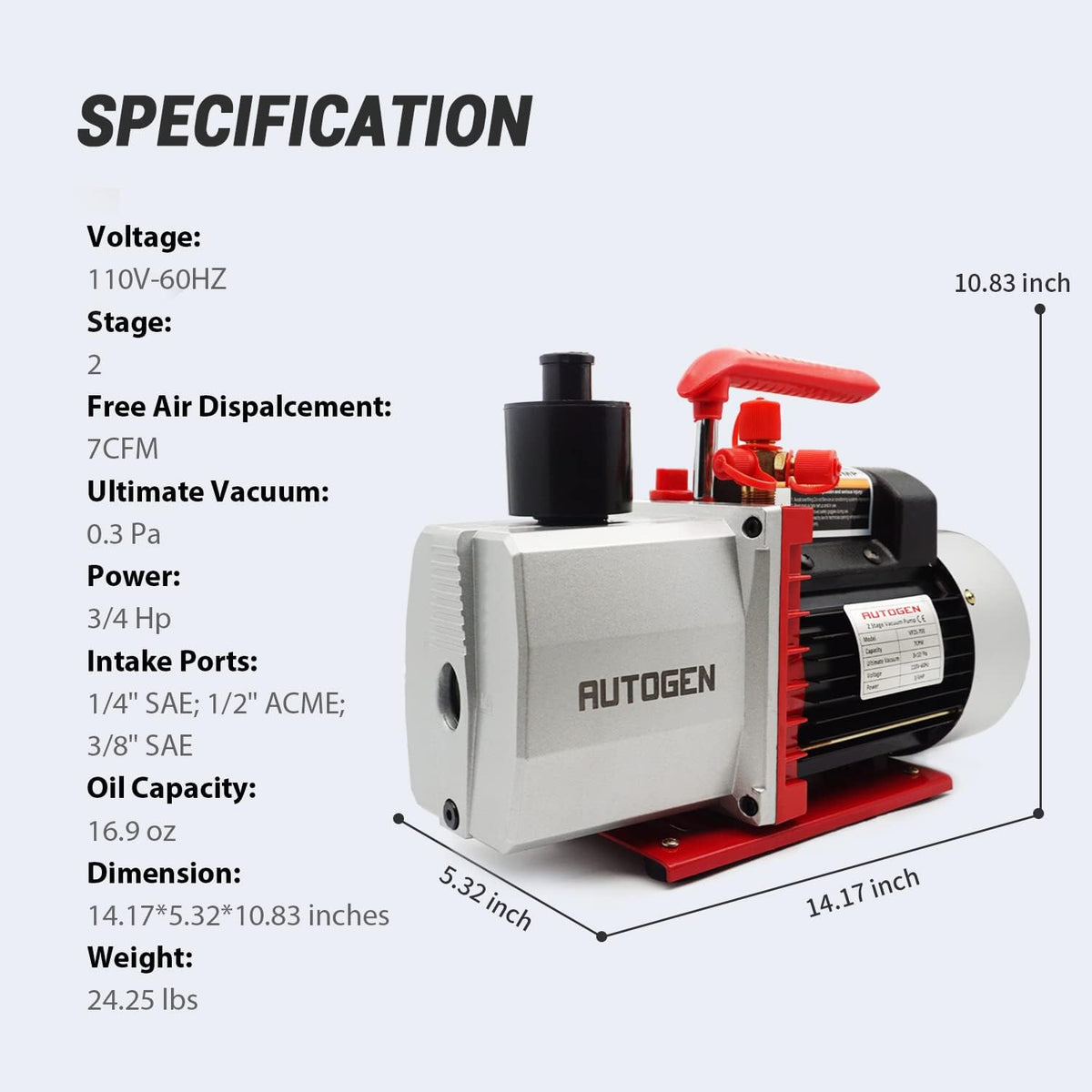 2-Stage Air Vacuum Pump 7CFM 0.3 Pa J197519