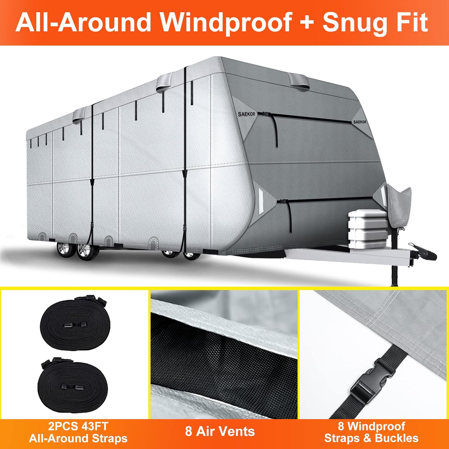7 Layers 250 GSM Ripstop Travel Trailer RV Cover with 4 Tire Covers N69048