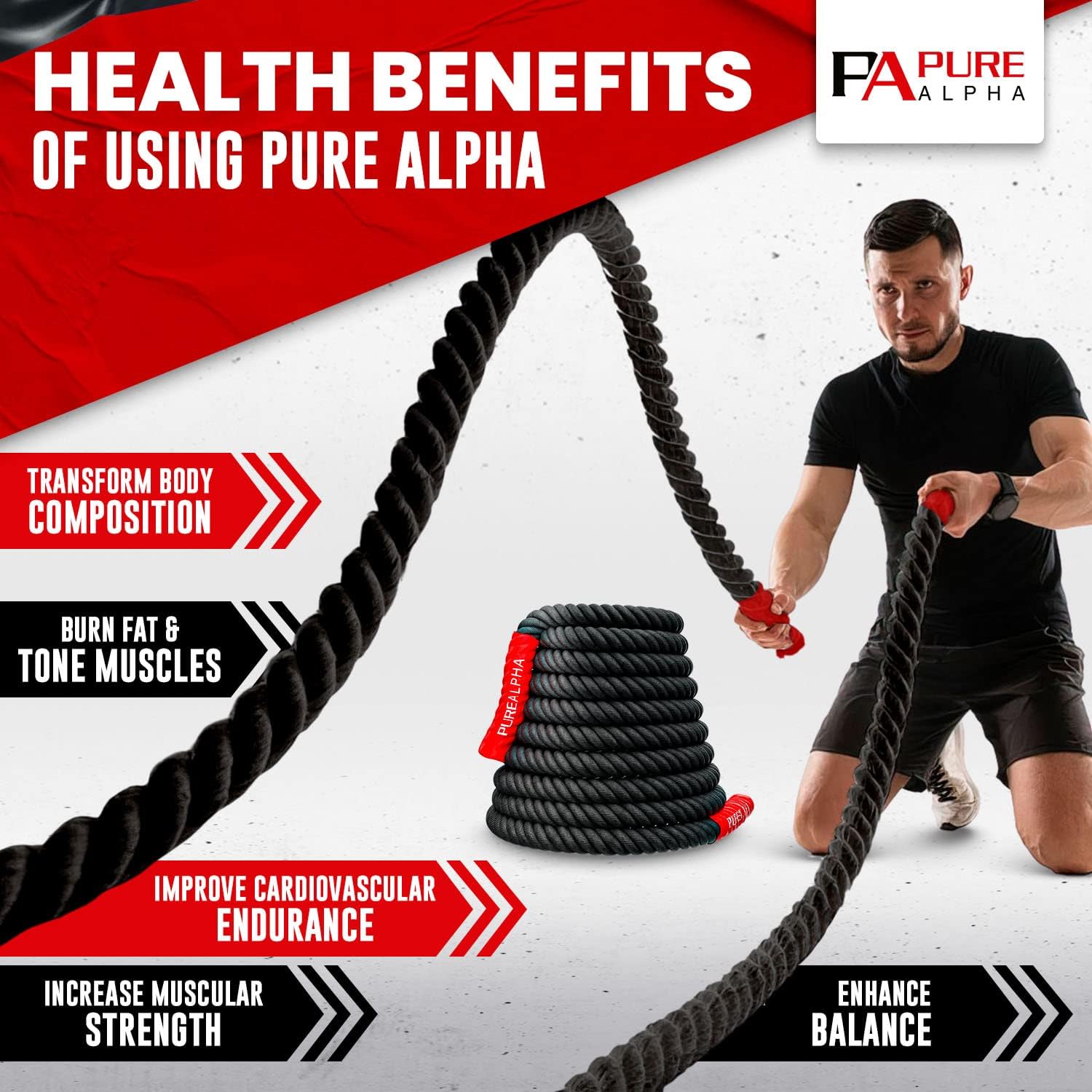Battle Rope with Anchor Strap Kit & Protective Sleeve – 30 Ft Length 1.5 Inch Diameter Q8466