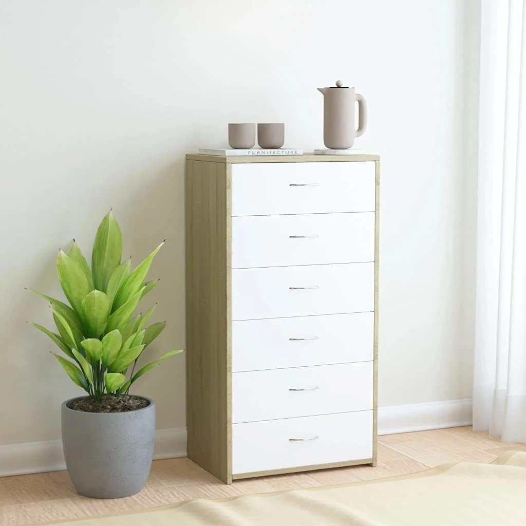 Black 6 Drawer Sideboard with Chipboard W201