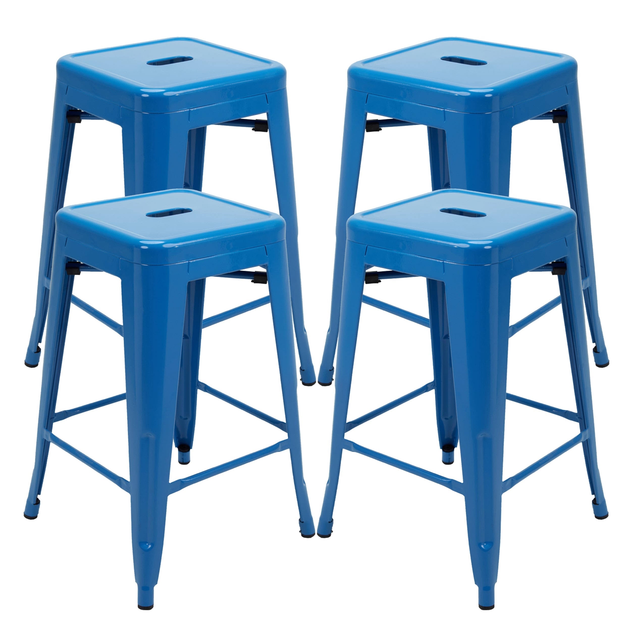 Blue Stackable Metal Counter Stool Set of 4 J436