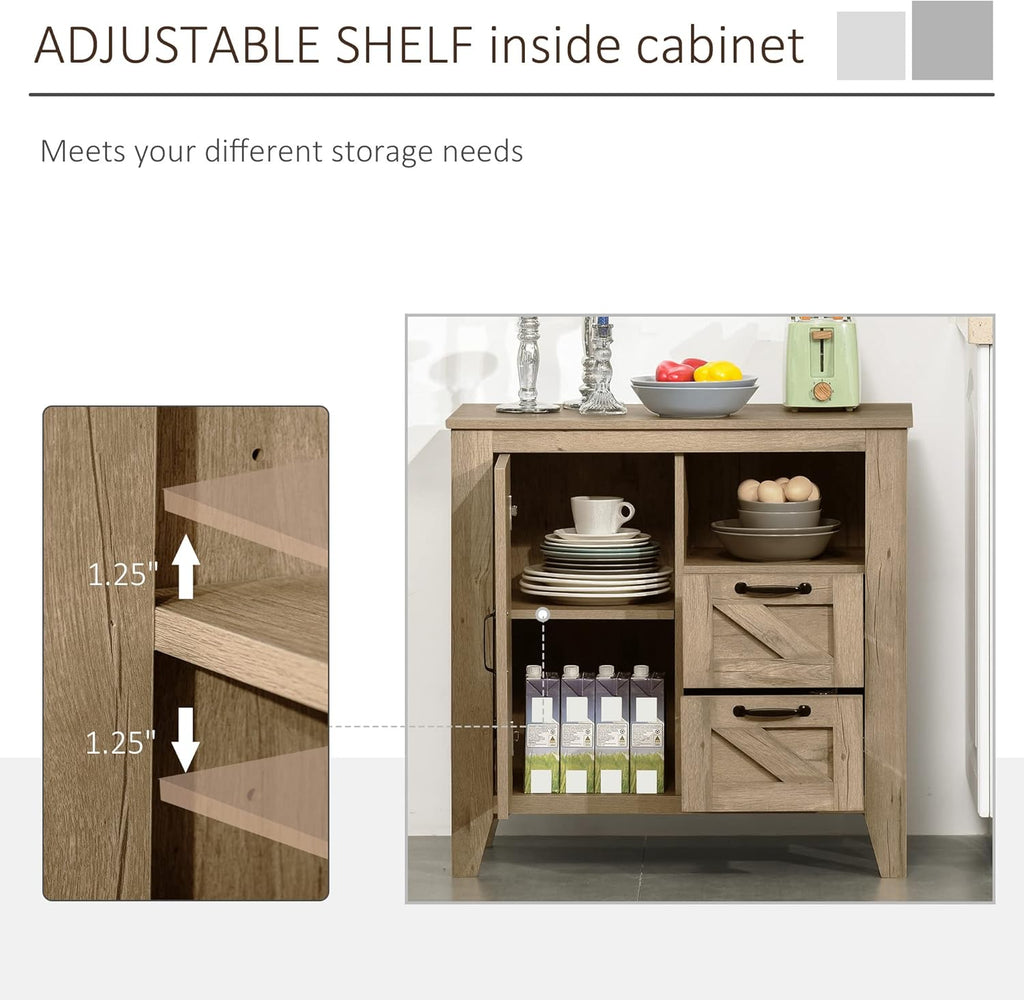 Oak Finish Sideboard with Cabinet, 2 Drawers and Open Shelf E143