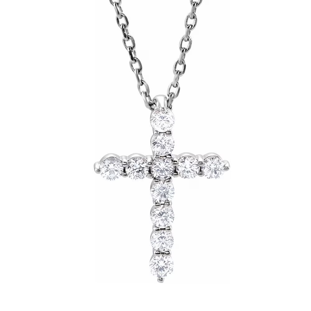 14K White Gold Diamond Cross Necklace N4760