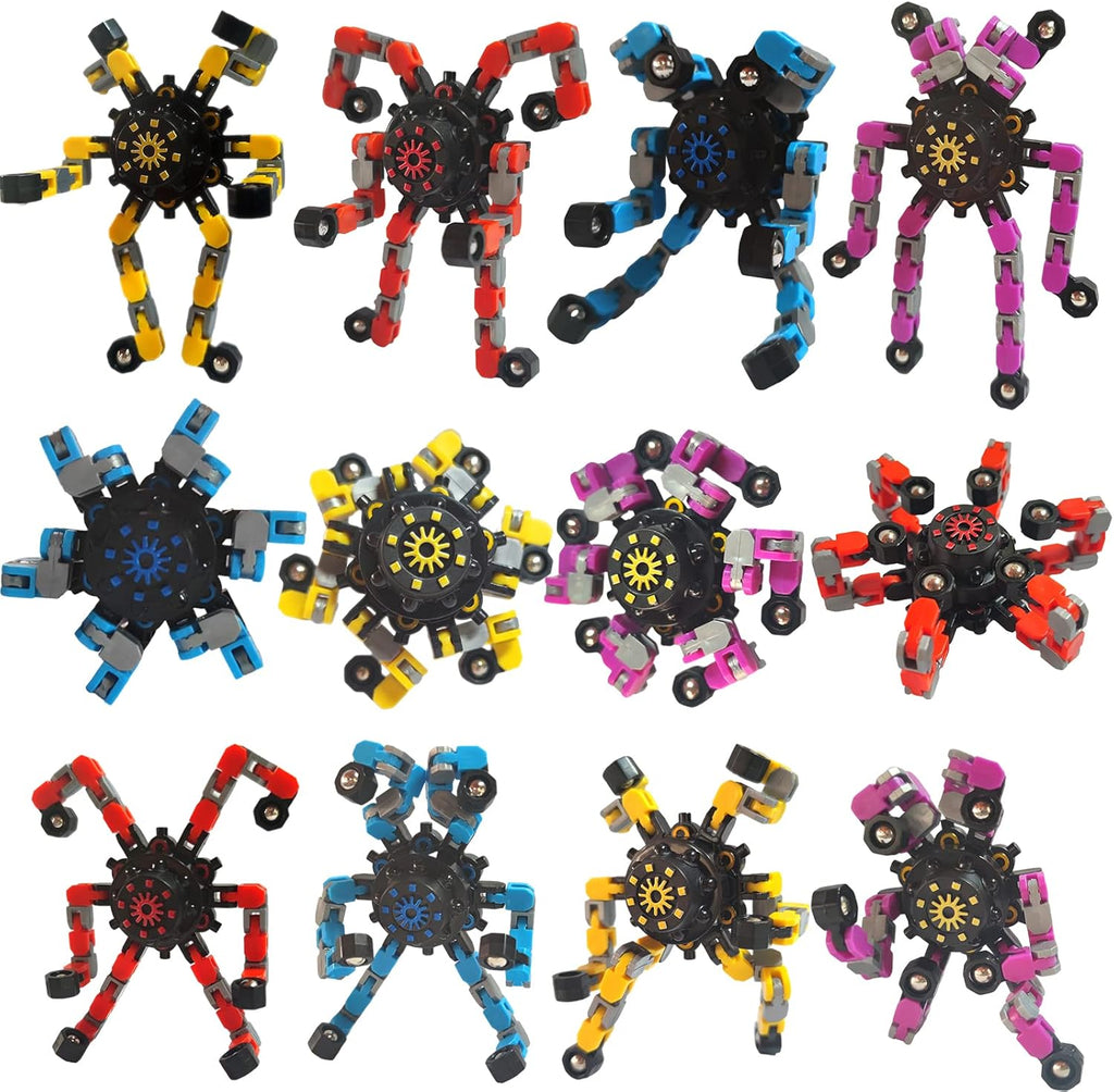 12 Packs Sensory Fidget Toys, Transformable Chain Robot Finger Toy DIY Deformation Robot Mechanical Spinners Twister Fingertip Stress Relief Gyro Toy Pack of 2 B7270