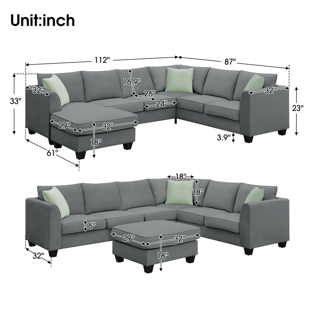 Grey Modular Sectional Sofa with Ottoman V9093
