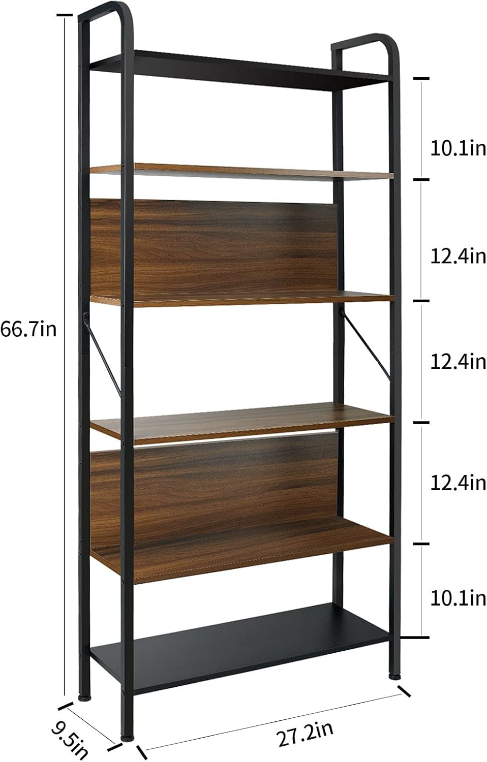 6 Tier Black and Walnut Wood and Metal Bookshelf Z519134