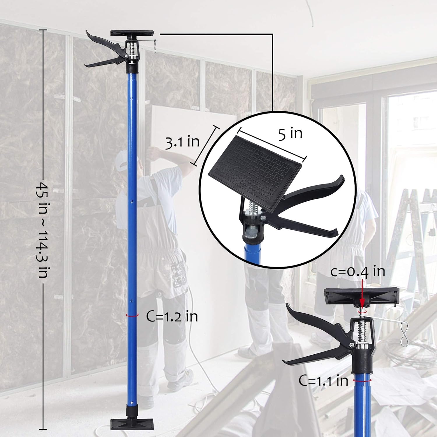 Adjustable Steel Support Pole, Extends from 45 Inch to 114 Inch C846
