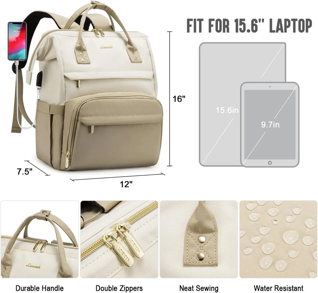 Beige-Khaki Waterproof Laptop Backpack L719491
