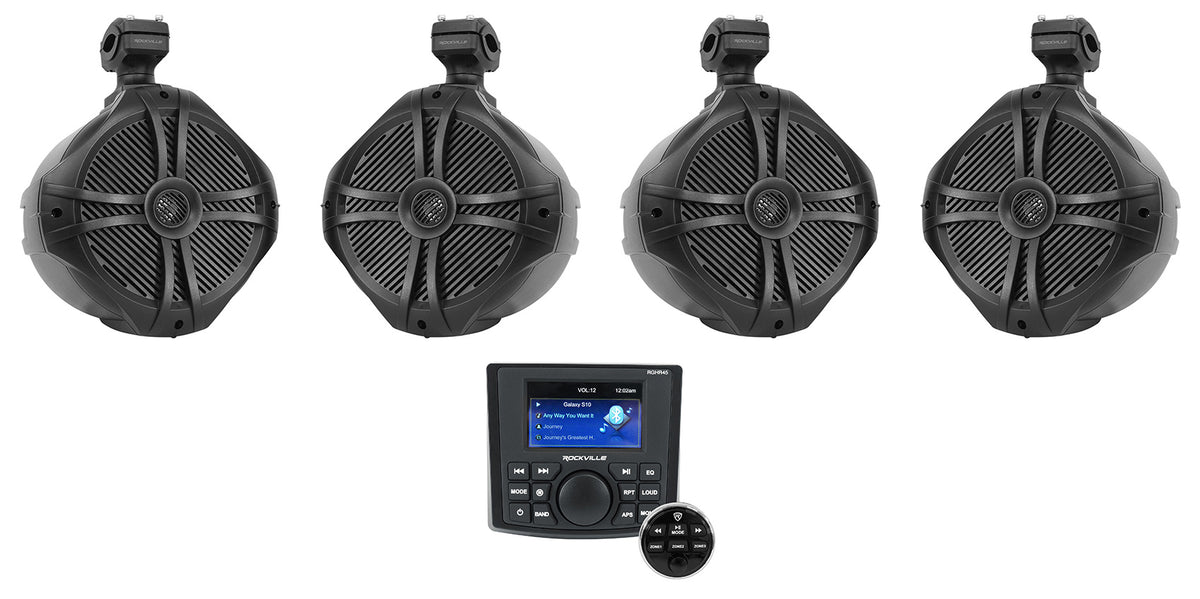 4 Zone Marine Receiver with Bluetooth and 4 Black Tower Speakers R646