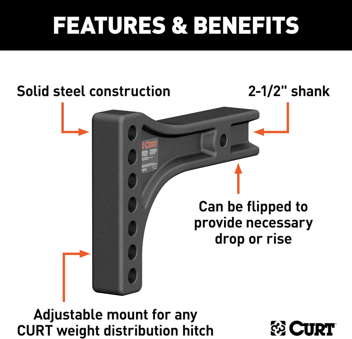 Replacement Weight Distribution Hitch Shank, 2-1/2-Inch Receiver, 2-Inch Drop, 6-Inch Rise, Black Q284695