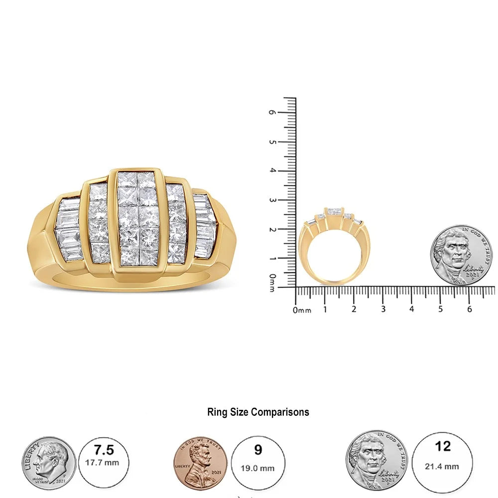14K Yellow Gold Channel Baguette and Princess-Cut Diamond Cocktail Ring Band Q7772