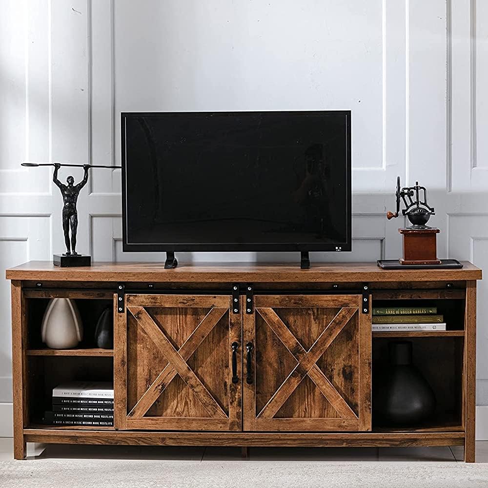 Farmhouse TV Stand with Wooden Sliding Barn Door TV Console E619501