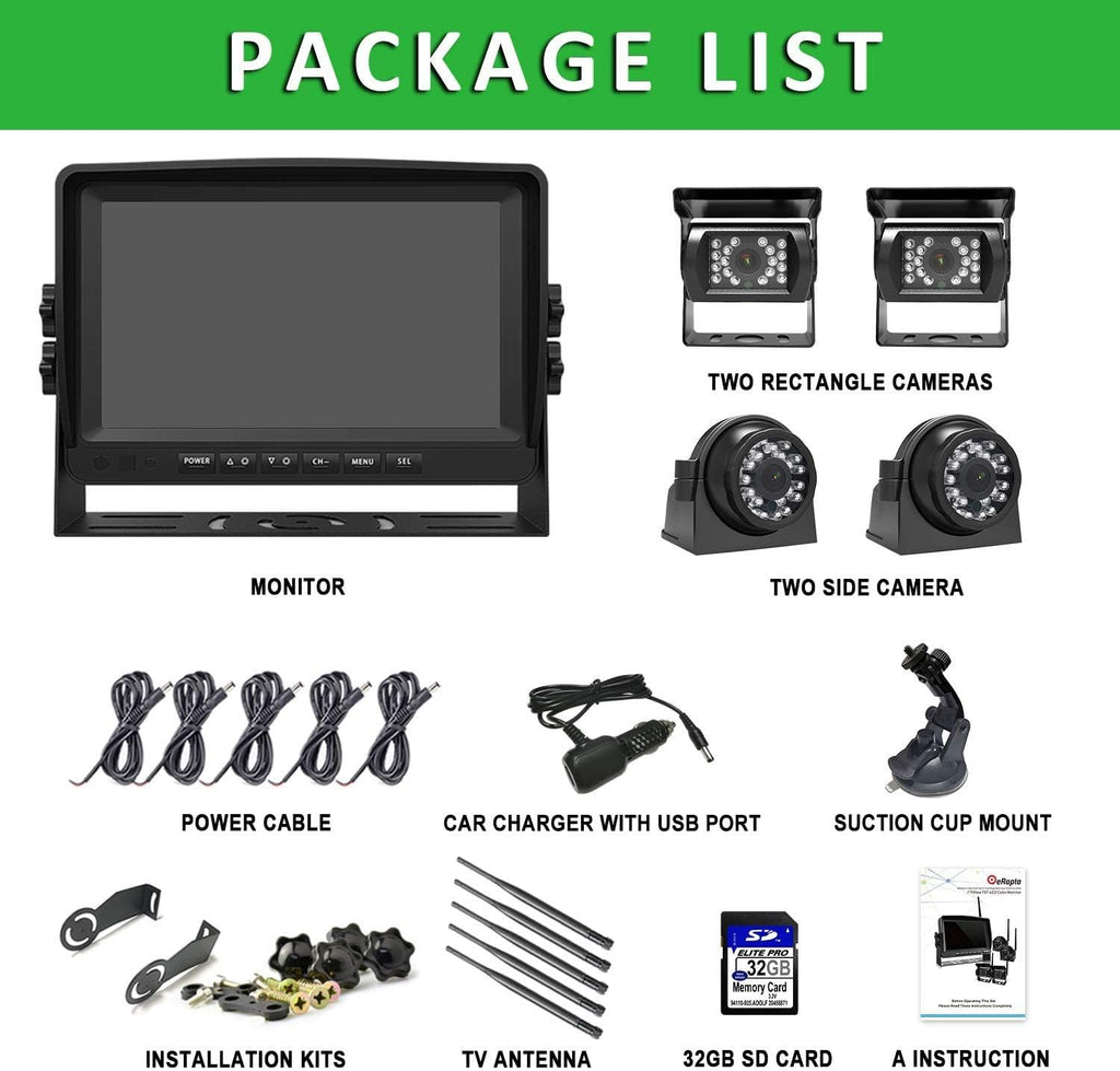 Wireless Backup Camera System with 7'' Monitor and 4 Channels, Black G23048