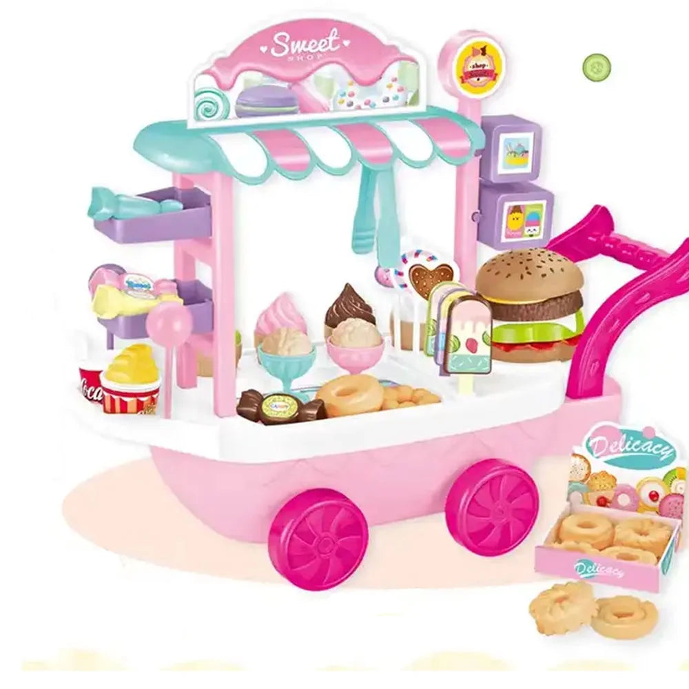 Ice Cream Cart 36pcs Pretend Play Kitchen Toy Set With Umbrella Food Dishes R738381