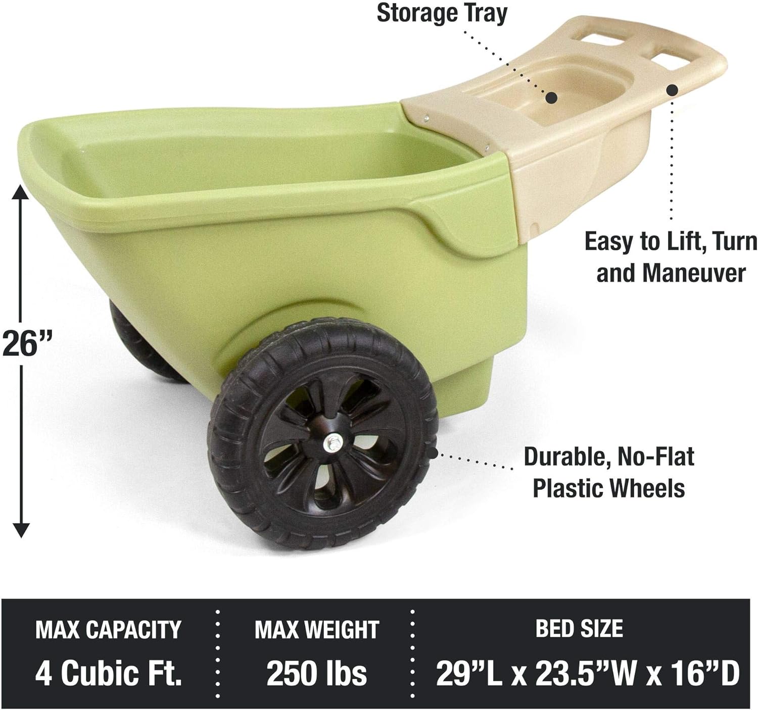 Green 4 Cubic ft. Plastic Wheelbarrow with 2 Wheels E721