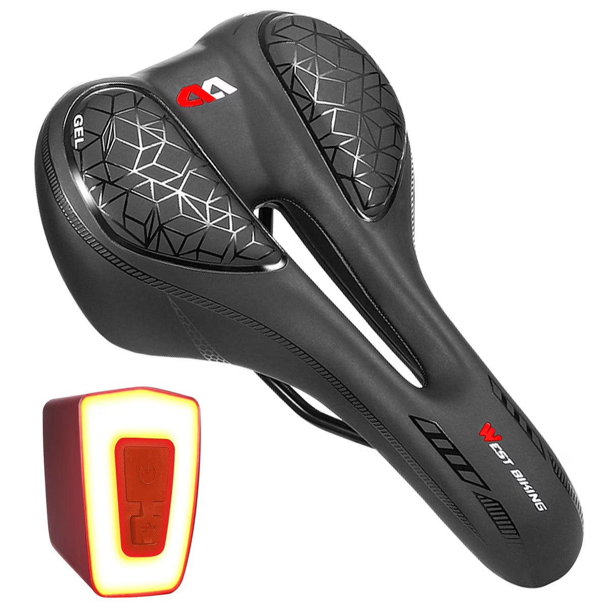 Bike Seat Padded Saddle Cushion with Removable Rechargeable LED Tail Light X544