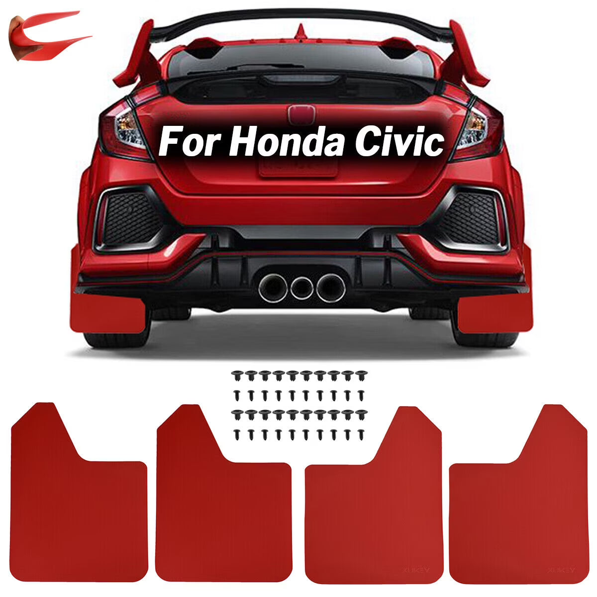 Red Mud Flaps for Honda Civic Type R S Si Coupe U58039