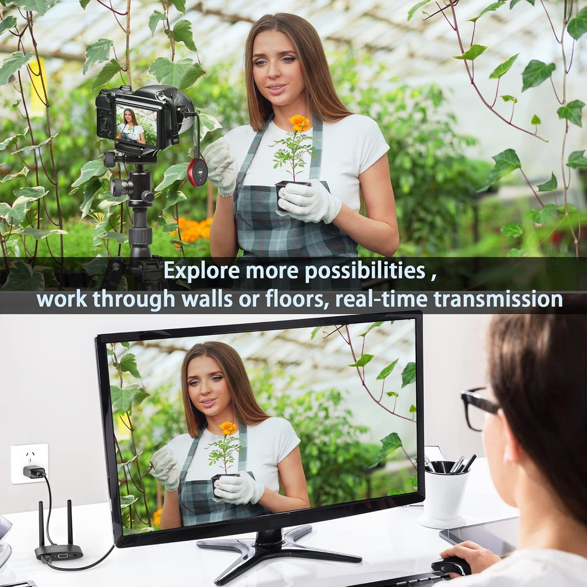 Wireless HDMI Transmitter and Receiver 165FT/50M Red, 5G Video Extender with Mini/Micro HDMI Adapter, HDMI VGA Dual Port I520