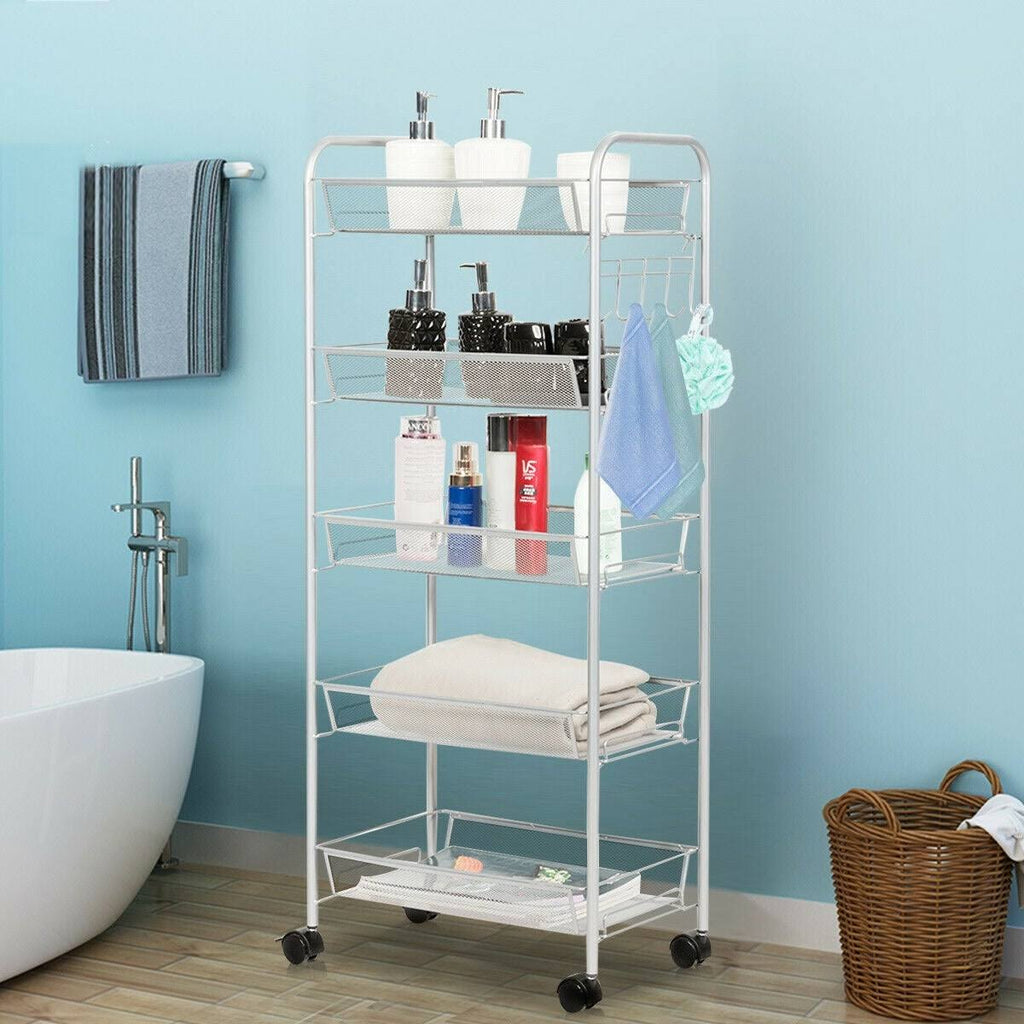 5 Tier Mesh Rolling Utility Cart Grey Q879866