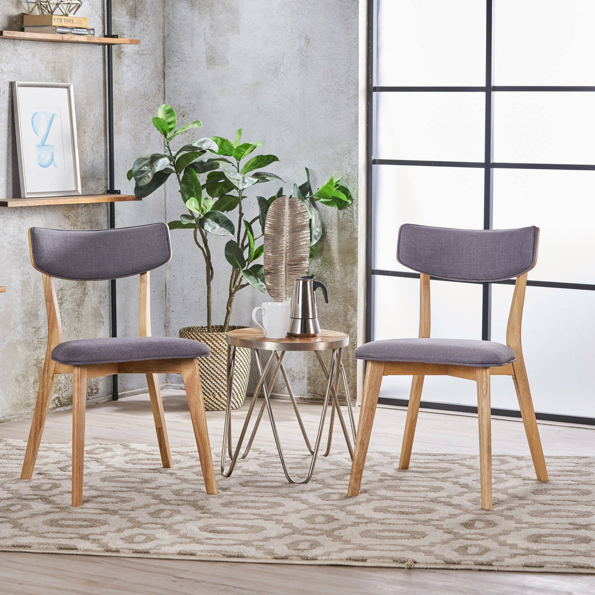 Set of 2 Light Beige Fabric Dining Chairs with Natural Oak Finish C4629