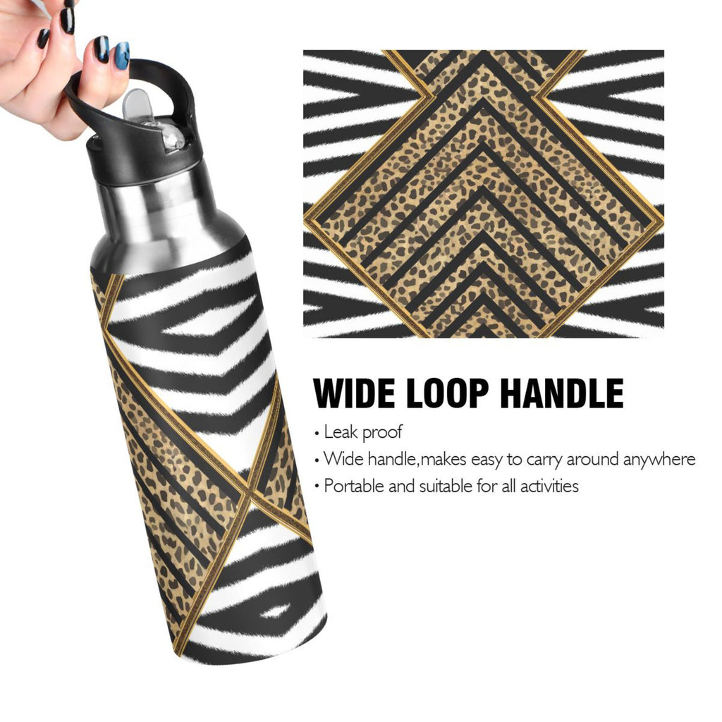 Black & White Stripe Stainless Steel Water Bottle with Straw Lid 20 OZ T379