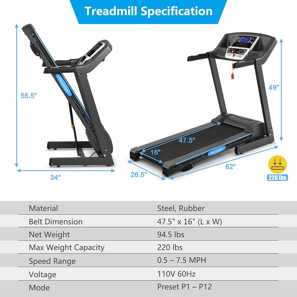 Folding Treadmill with 12 Preset Program and LCD Monitor Y1710