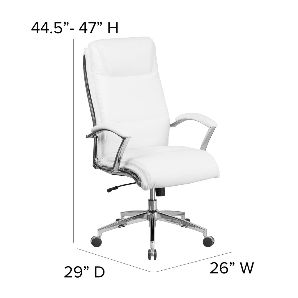 White LeatherSoft Executive Swivel Office Chair with Chrome Base and Arms X506629