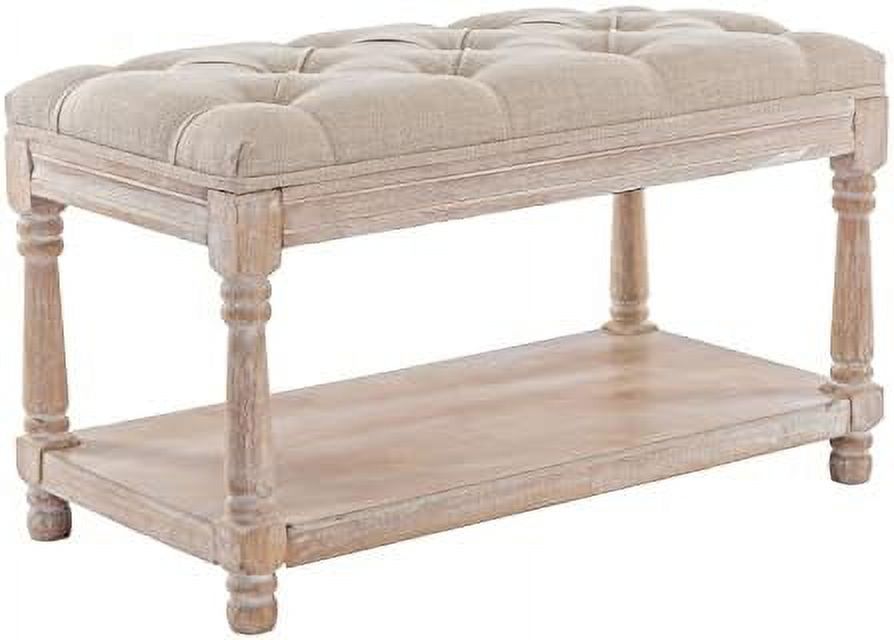 Gray Tufted Wood Entryway Bench X29798