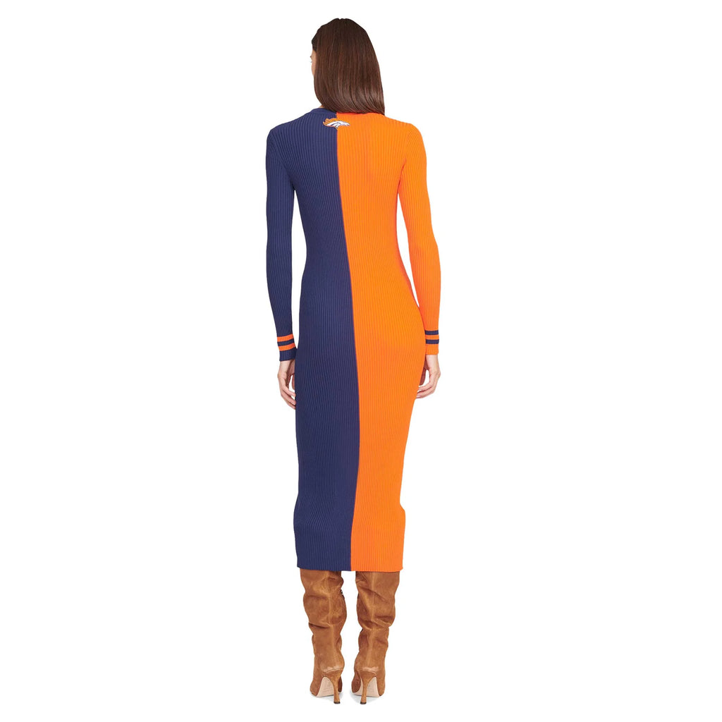 Orange/Navy Knit Button-Up Sweater Dress Z478