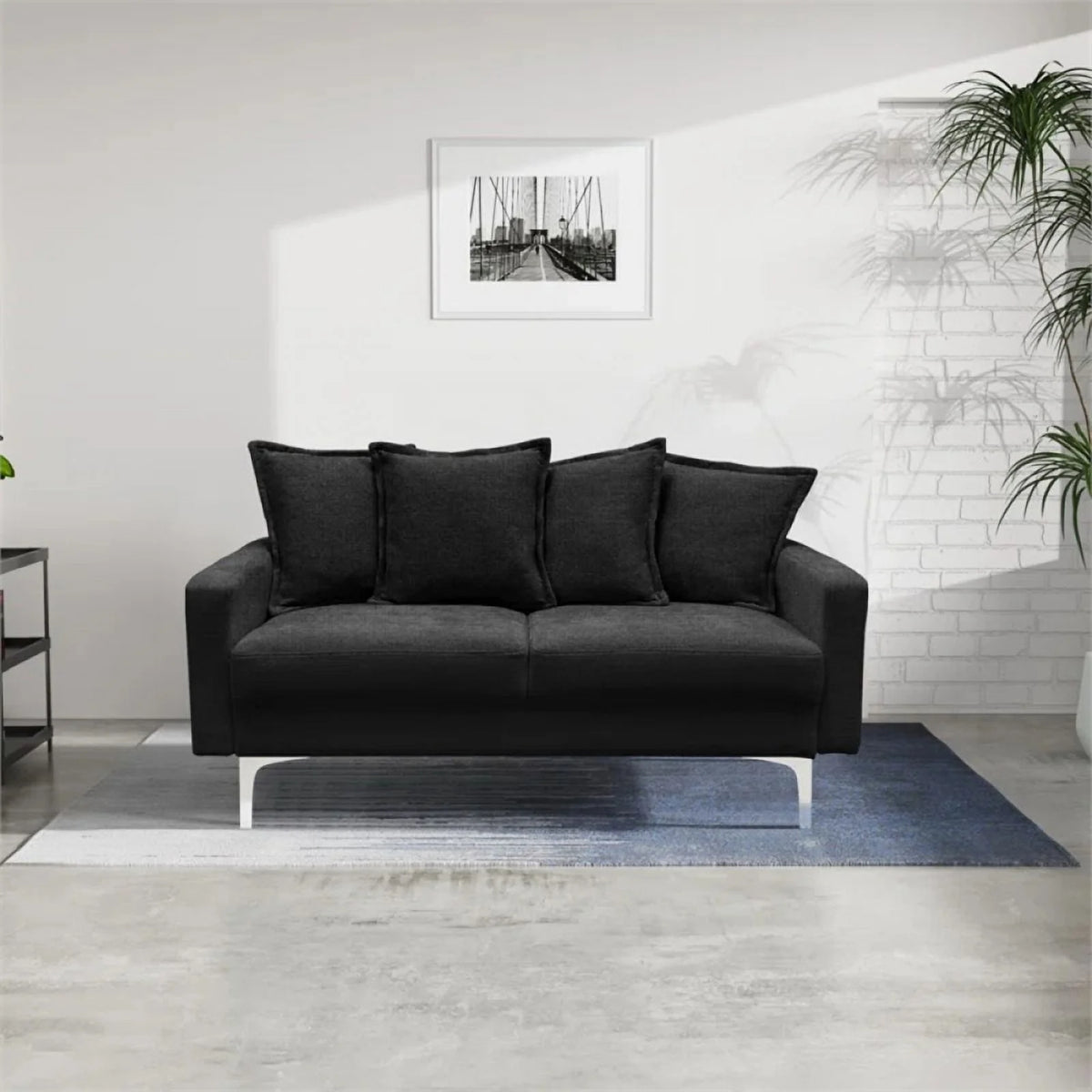 Contemporary 58" Square Arm Fabric Loveseat in Black C260
