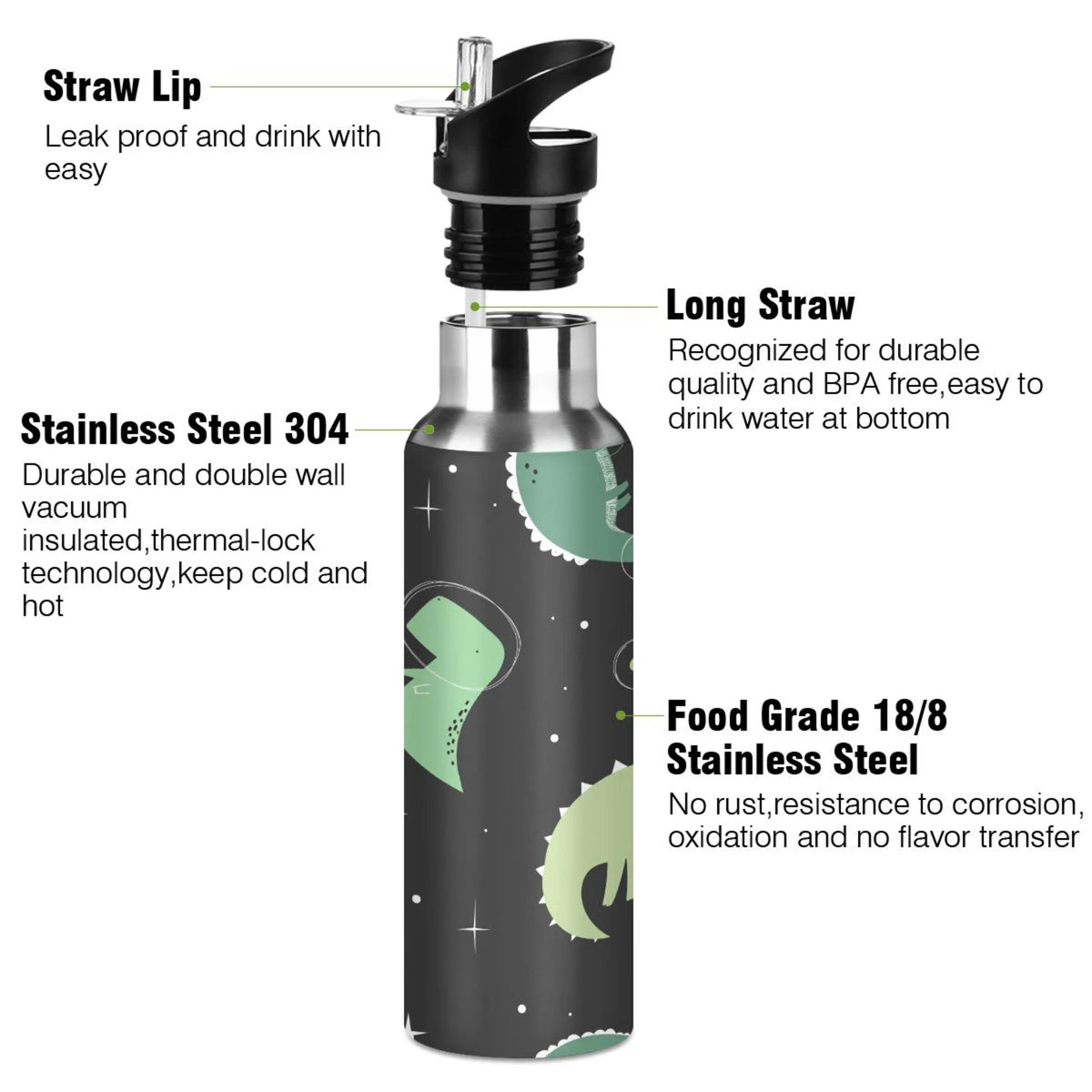 Black Galaxy Stainless Steel Insulated Water Bottle with Straw Lid W110
