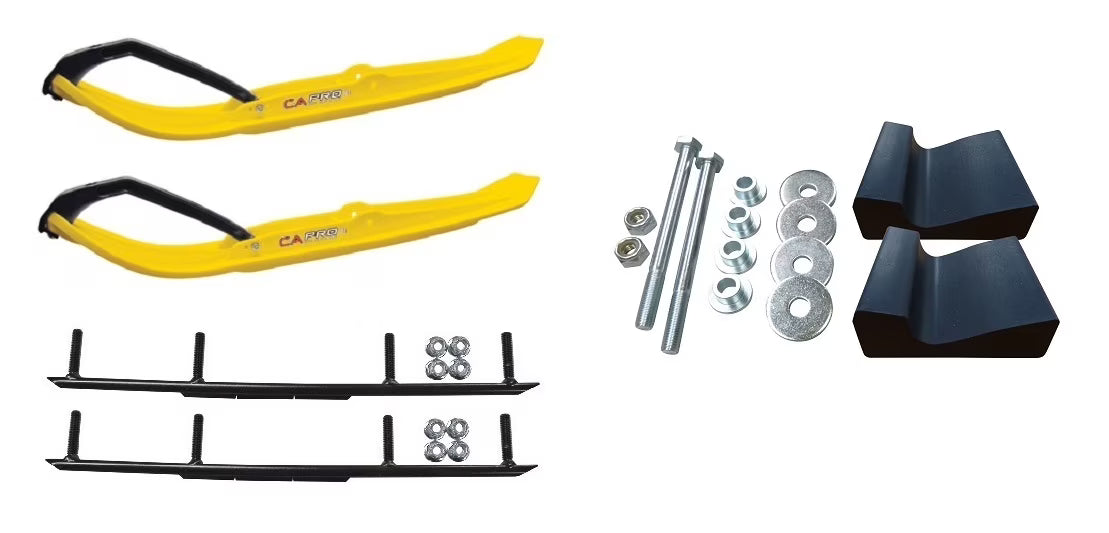 Yellow XT Snowmobile Skis with 6" Round Bars Complete Kit I20252