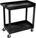 Black Mobile Utility Tub Cart with 2 Shelves and Push Handle V973