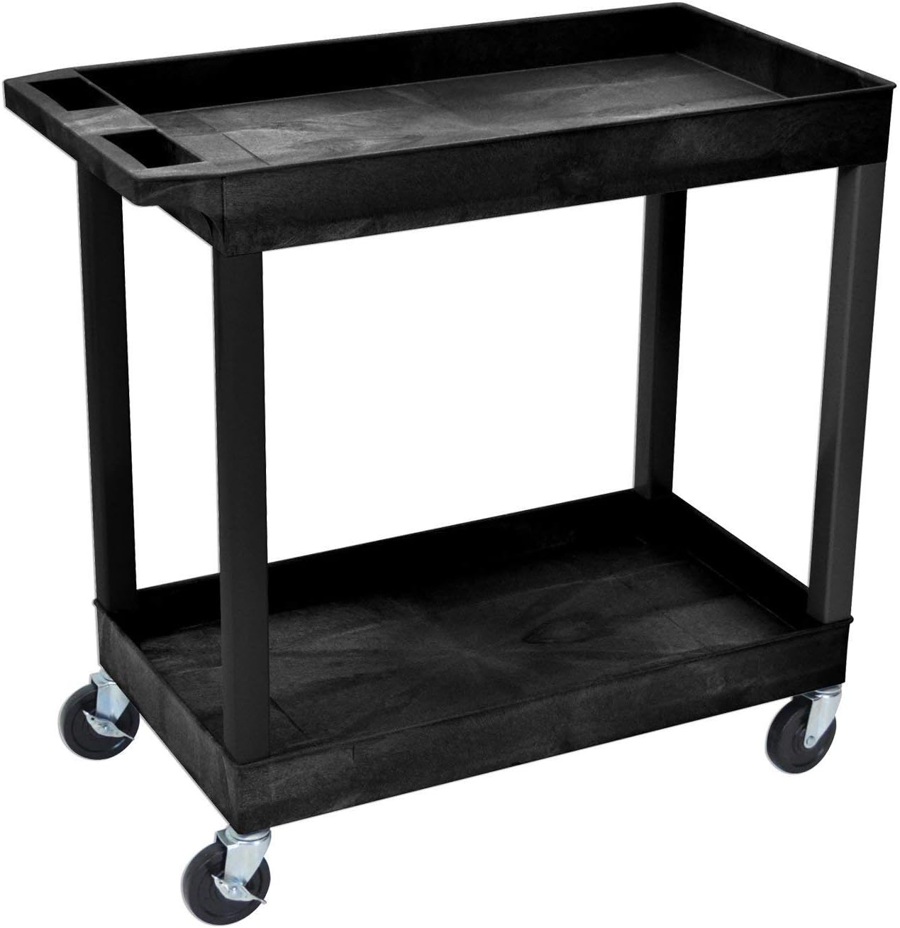 Black Mobile Utility Tub Cart with 2 Shelves and Push Handle V973