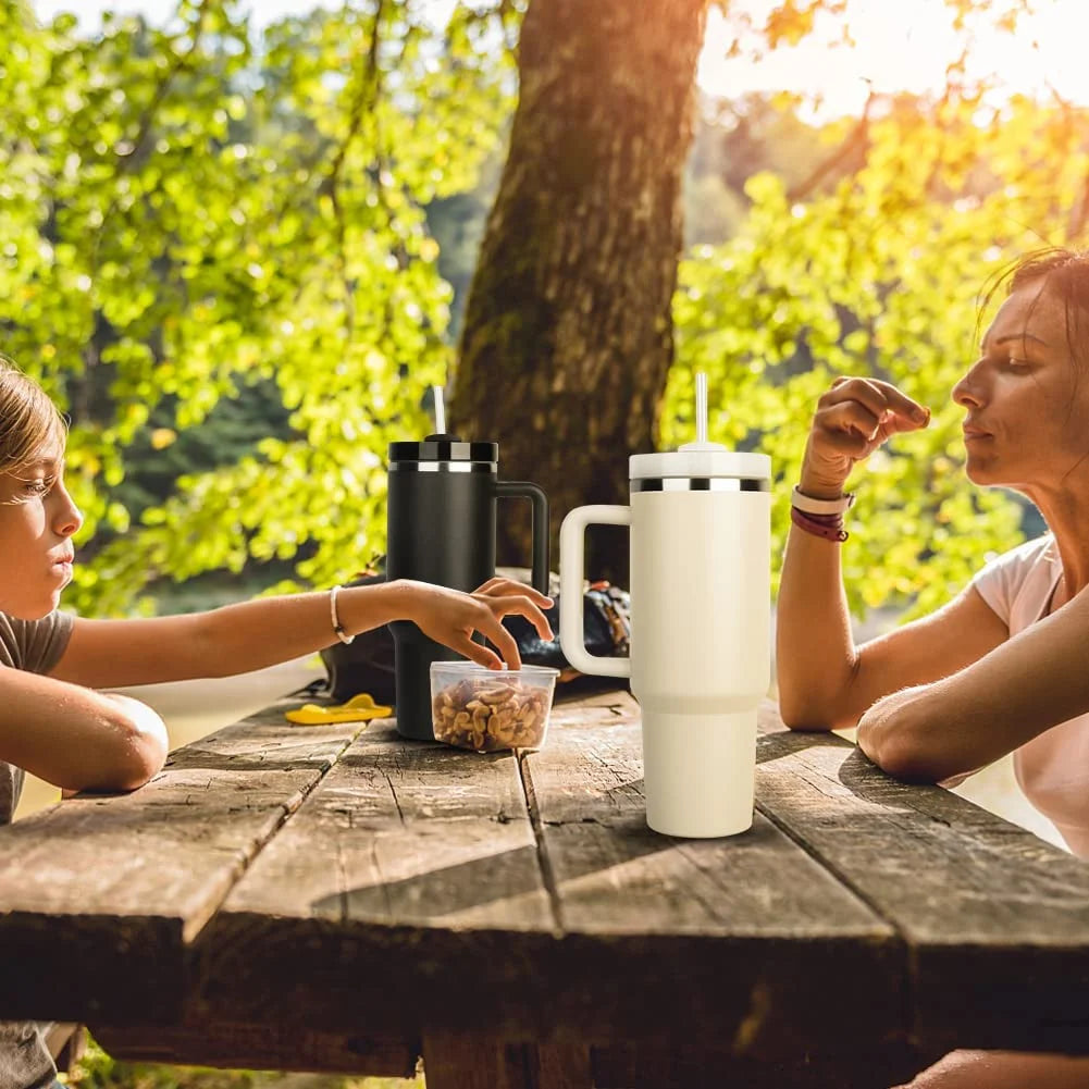 40 oz Insulated Stainless Steel Tumbler with Handle and Straw Lid H9636