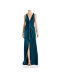 Green Pleated Satin Formal Gown Dress 12 K7383