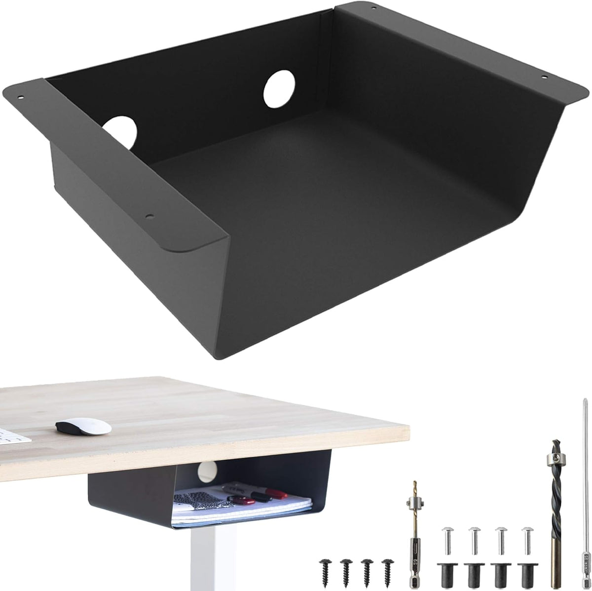Welded Steel Matte Black Under Desk Storage Shelf Pack of 2 V8697