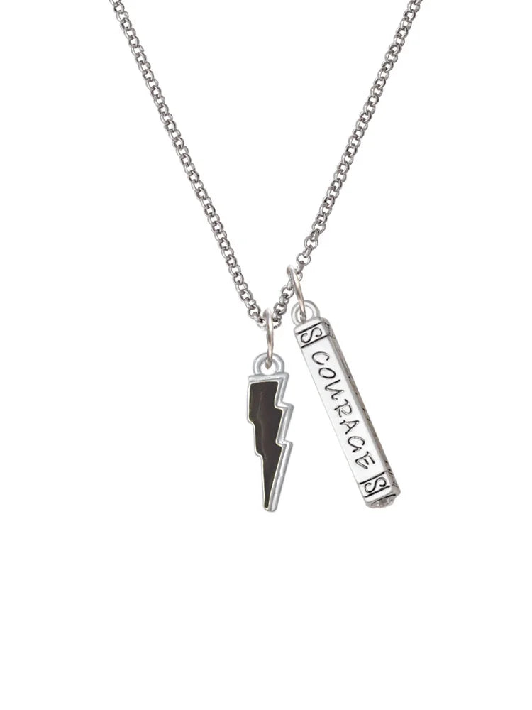 Silvertone Black Lightning Bolt Bar Charm Necklace, 23" A67418