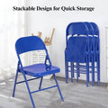 Set of 4 Metal Folding Chairs with Triple Braced Back, Blue Z611207