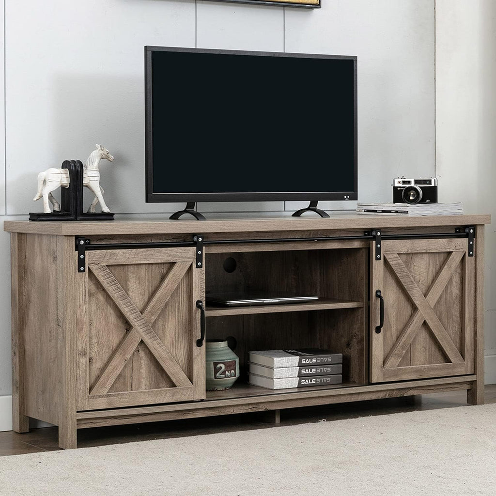 Farmhouse TV Stand with Wooden Sliding Barn Door TV Console E619501